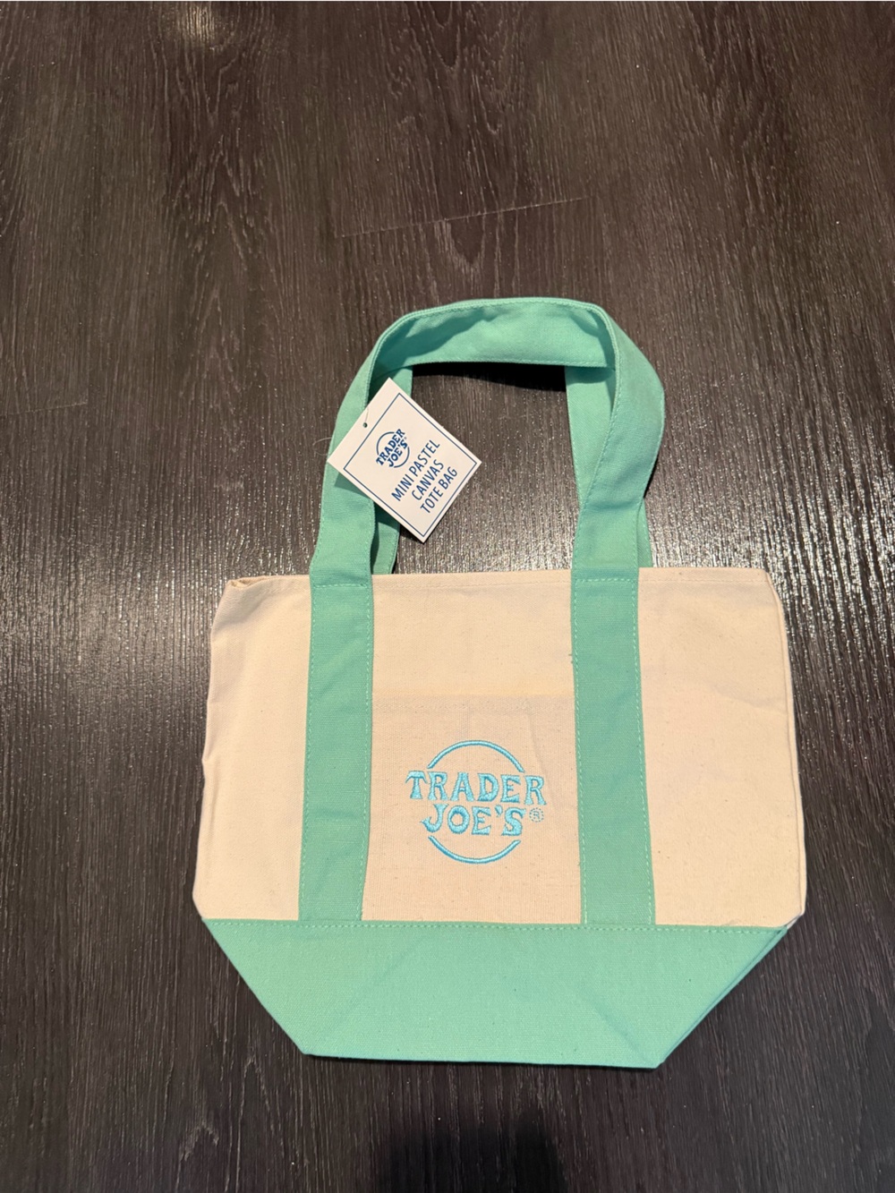 Trader Joe's Cream and Mint Canvas Tote Bag